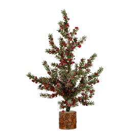 GLACIER Medium Winter Berry Tree On Wooden Block - Green