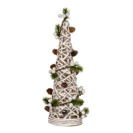 WEAVE Large LED White Rattan Cone Tree With Winter Branches - White