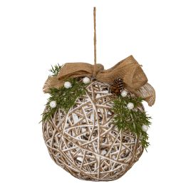 WEAVE Large LED White Rattan Bauble With Branches And Ribbon - White