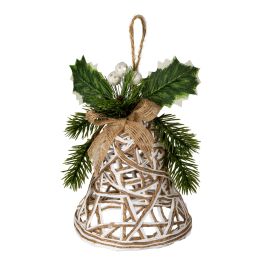 WEAVE Rattan Bell Decoration With Branches And Ribbon - White