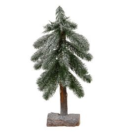 NIVAL Small Snowy Pine Tree On Wooden Stand - Green