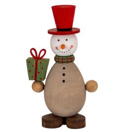 TIMBER Wooden Snowman with Present - Multi Colour