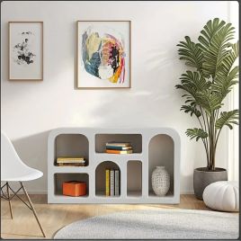 GEON Geometric Medium Sideboard, Display Cabinet, Bookshelf - White