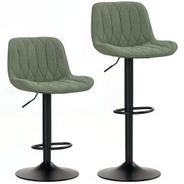 HERON Set of Two Linen Look Bar Stools Green