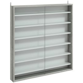 HERON Six Shelf Display Cabinet with Glass Doors Graphite Wood Effect