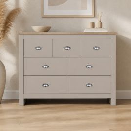 LEVIS Grey Chest of Drawers - Large-sized, 7 Drawers