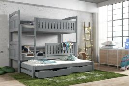 Brenda Wooden 2 Drawers Bunk Bed with Trundle and Bonnell Foam Mattress - Grey