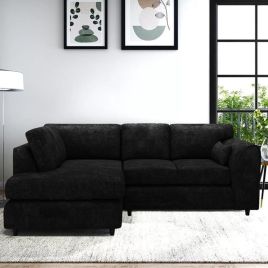 LORVANI Fabric 4 Seater L Shaped Fullback Corner Sofa - Black, Left Hand Facing