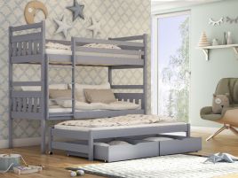 RYN Wooden 2 Drawers Storage Double Bed with Trundle - Grey