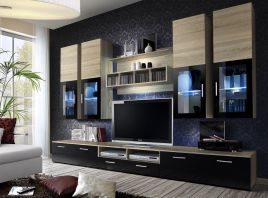Harp Entertainment Unit - Black Gloss and Oak Sonoma