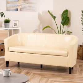 BELLTANO PU Leather 3 Seater Sofa - Cream