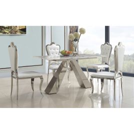 Batesville Contemporary Comfort Set of 2 White PU Dining Chairs with Stainless Steel Accents