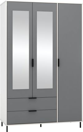 MANILA 3 Door Mirrored Wardrobe with 2 Drawers Grey and White Gloss - 121.5cm