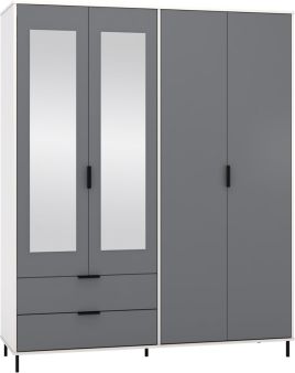MANILA 4 Door Mirrored Wardrobe with 2 Drawers Grey and White Gloss - 160cm
