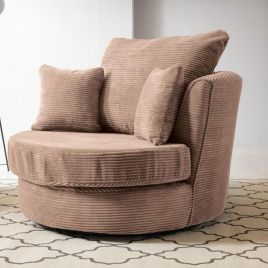 VIAMI Jumbo Cord Fabric Swivel Chair - Brown