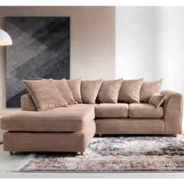 JASMINE Jumbo Cord 4 Seater L Shaped - Left Hand Facing Corner Sofa - Brown