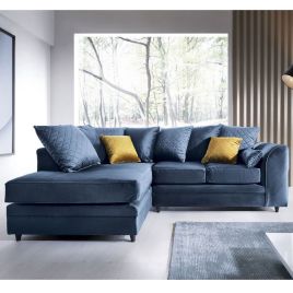 BETHAN Velvet Corner Sofa - Left Arm Dark Blue