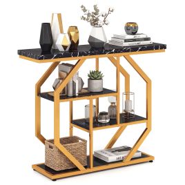 100CM 4-Tier Modern Entryway Table with Storage Shelves for Hallway-Black & Gold
