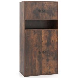 XLOR 111cm Tall Bookcase with 4 Doors, 4-Tier Storage, Adjustable Shelf-Rustic Brown