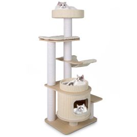 151cm Multi-Level Cat Tree with Condo & Perch-Natural & White