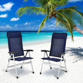 2-Piece Patio Portable Folding Lounge Chair with Raised Backrest-Navy