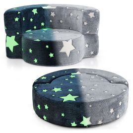 2 in 1 Glow in the Dark Sofa for Toddlers with Machine Washable Flannel Cover-Grey