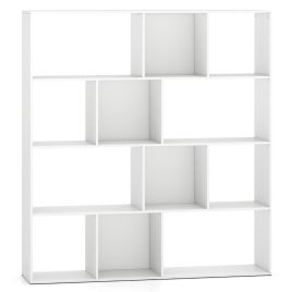 4-Tier Modern Bookshelf with 12 Storage Compartments and 2 Anti-Tip Kits-White