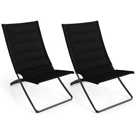 Folding Beach Chairs Set of 2 with Padded Backs and Seats for Adults-Black
