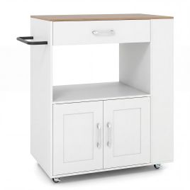 IVARA Kitchen Island Cart with Storage & Wheels-Natural & White