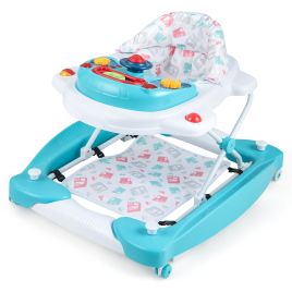 Baby Walker - 6 in 1 Adjustable Baby Walker Folding Baby Activity Center with Music Lights-Green