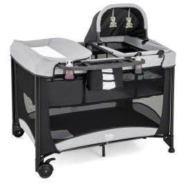 MORACO 5 in 1 Portable Nursery Center with Bassinet and Cradle-Black