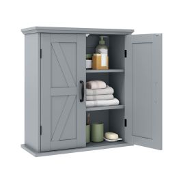 MAVIX Bathroom Wall Cabinet with 2 Doors and Adjustable Shelves-Grey