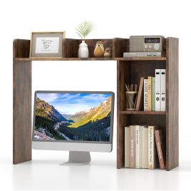 Bookcase - Wooden Desk Bookshelf with 4 Shelves and Open Back Compartment-Rustic Brown