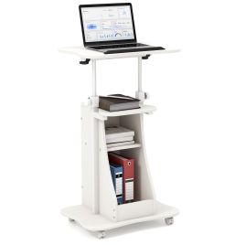Computer Desk - Laptop Cart Height Adjustable with Wheels White 55cm