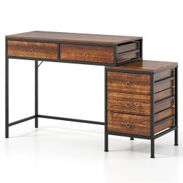 LYMO Computer Desk with 5 Drawers and Side File Cabinet-Rustic Brown