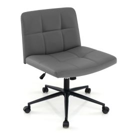 Office Chair - PU Leather Upholstered Crosslegged Office Chair with Wheels Grey 70cm