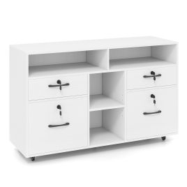 URLURE File Cabinet with Lock Mobile Lateral Filing Storage Organizer-White