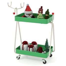 Reindeer Side Table 2-Tier Christmas Rolling Cart - Green