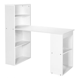 Computer Desk - Modern 3in1 Wooden Computer Desk with 6Tier Storage Bookshelves White 122cm