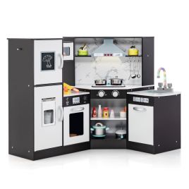 Kids Kitchen Toy - Kids Corner Kitchen Playset with Separated Washing Basin-Coffee