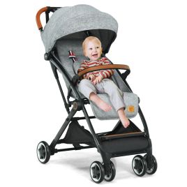 SERENVALE Folding Pushchair with Adjustable Backrest and Footrest-Grey