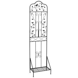 NORVA Garden Trellis with Foldable Shelf and Anti-Tipping Device-Black