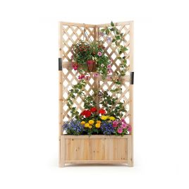 VEXO Corner Raised Garden Bed with Lattice Trellises Drainage Holes-Natural