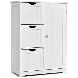 Bathroom Cabinet - 1-Door Freestanding Bathroom Cabinet with 3 Drawers-White