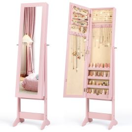 MORA Mirrored Jewelry Armoire with Full-Length Mirror and 3 Tilting Angles-Pink