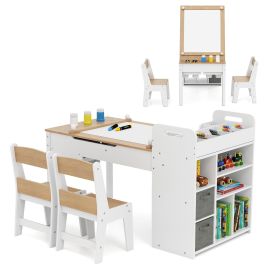 ARRIA Kids Art Craft Table and Chairs Set with Paper Roll Flip-up Tabletop-Natural