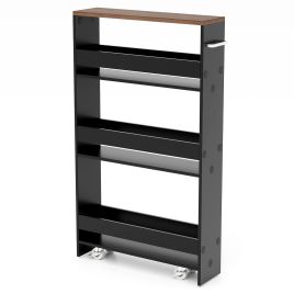 CAIN 4-Tier Slim Storage Cart with Open Shelves and Wheels-Brown