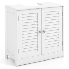 Bathroom Cabinet - Freestanding Bathroom Vanity Cabinet with 2 Shutter Doors and U-Shape Cut-Out-White