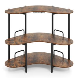 ENEN 3-Tier Home Bar Unit with Stemware Racks and Storage Shelves-Rustic Brown