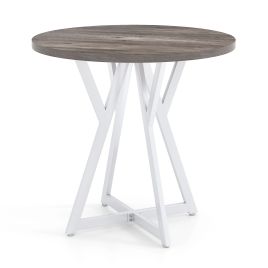 ELSMAR 80cm Round Dining Table with Metal Pedestal Base and Adjustable Foot Pads-Natural